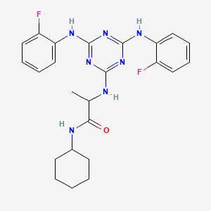 molecular formula C24H27F2N7O B12462896 N~2~-{4,6-bis[(2-fluorophenyl)amino]-1,3,5-triazin-2-yl}-N-cyclohexylalaninamide 