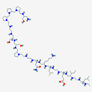 5-[2-[[1-[[6-Amino-1-[[4-amino-1-[2-[2-[2-[[[1-[[1-[2-[2-[2-[[2-[[2-[[(1-amino-3-hydroxypropan-2-yl)amino]methyl]pyrrolidin-1-yl]methyl]pyrrolidin-1-yl]methyl]pyrrolidin-1-yl]ethylamino]ethylamino]-3-hydroxypropan-2-yl]amino]-3-hydroxypropan-2-yl]amino]methyl]pyrrolidin-1-yl]ethylamino]ethylamino]-4-oxobutan-2-yl]amino]hexan-2-yl]amino]-4-methylpentan-2-yl]amino]ethylamino]-4-[[2-[2-[[2-(ethylamino)-4-methylpentyl]amino]ethylamino]-3-methylpentyl]amino]pentanoic acid