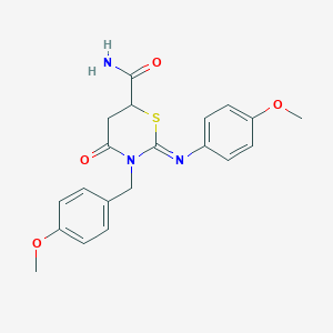 (2Z)-3-(4-methoxybenzyl)-2-[(4-methoxyphenyl)imino]-4-oxo-1,3-thiazinane-6-carboxamide