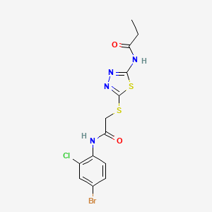 molecular formula C13H12BrClN4O2S2 B12463885 N-[5-({2-[(4-bromo-2-chlorophenyl)amino]-2-oxoethyl}sulfanyl)-1,3,4-thiadiazol-2-yl]propanamide 