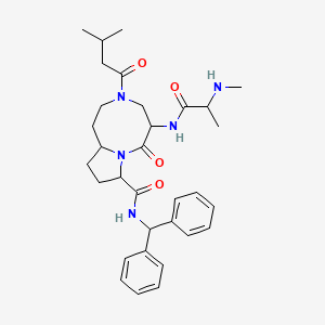 molecular formula C32H43N5O4 B12464511 N-(diphenylmethyl)-5-[2-(methylamino)propanamido]-3-(3-methylbutanoyl)-6-oxo-octahydropyrrolo[1,2-a][1,5]diazocine-8-carboxamide 