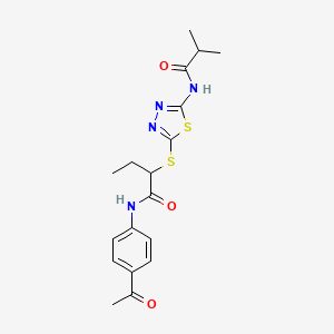 N-(4-acetylphenyl)-2-({5-[(2-methylpropanoyl)amino]-1,3,4-thiadiazol-2-yl}sulfanyl)butanamide