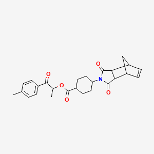 molecular formula C26H29NO5 B12465267 1-(4-methylphenyl)-1-oxopropan-2-yl 4-(1,3-dioxo-1,3,3a,4,7,7a-hexahydro-2H-4,7-methanoisoindol-2-yl)cyclohexanecarboxylate 