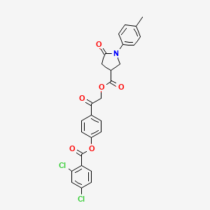 molecular formula C27H21Cl2NO6 B12465356 2-(4-{[(2,4-Dichlorophenyl)carbonyl]oxy}phenyl)-2-oxoethyl 1-(4-methylphenyl)-5-oxopyrrolidine-3-carboxylate 