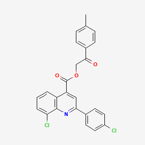 molecular formula C25H17Cl2NO3 B12465415 2-(4-Methylphenyl)-2-oxoethyl 8-chloro-2-(4-chlorophenyl)quinoline-4-carboxylate 