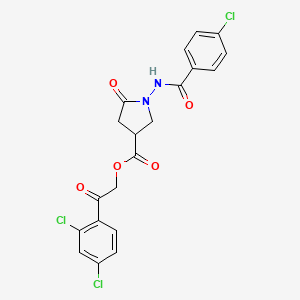 molecular formula C20H15Cl3N2O5 B12465417 2-(2,4-Dichlorophenyl)-2-oxoethyl 1-{[(4-chlorophenyl)carbonyl]amino}-5-oxopyrrolidine-3-carboxylate 