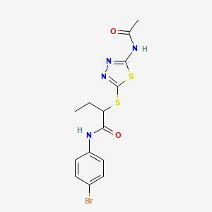 molecular formula C14H15BrN4O2S2 B12465497 2-{[5-(acetylamino)-1,3,4-thiadiazol-2-yl]sulfanyl}-N-(4-bromophenyl)butanamide 