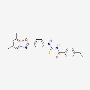 molecular formula C25H23N3O2S B12465581 N-{[4-(5,7-dimethyl-1,3-benzoxazol-2-yl)phenyl]carbamothioyl}-4-ethylbenzamide 