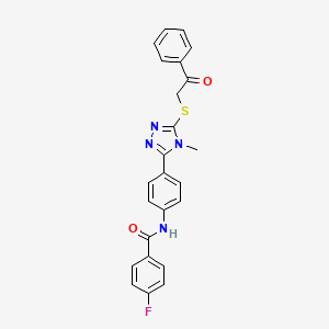 molecular formula C24H19FN4O2S B12465722 4-fluoro-N-(4-{4-methyl-5-[(2-oxo-2-phenylethyl)sulfanyl]-4H-1,2,4-triazol-3-yl}phenyl)benzamide 