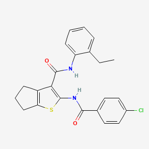 molecular formula C23H21ClN2O2S B12465739 2-{[(4-chlorophenyl)carbonyl]amino}-N-(2-ethylphenyl)-5,6-dihydro-4H-cyclopenta[b]thiophene-3-carboxamide 