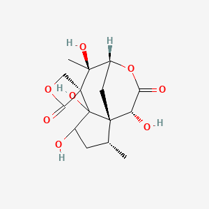 molecular formula C15H20O8 B1246575 (1S,2R,6S,7R,8R,11R)-4,5,7,11-tetrahydroxy-2,7-dimethylspiro[9-oxatricyclo[6.3.1.01,5]dodecane-6,3'-oxetane]-2',10-dione 