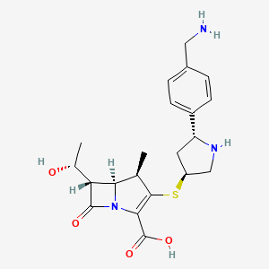 molecular formula C21H27N3O4S B1246605 (4R,5S,6S)-3-[(3S,5R)-5-[4-(aminomethyl)phenyl]pyrrolidin-3-yl]sulfanyl-6-[(1R)-1-hydroxyethyl]-4-methyl-7-oxo-1-azabicyclo[3.2.0]hept-2-ene-2-carboxylic acid 