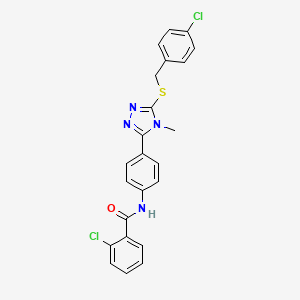 molecular formula C23H18Cl2N4OS B12466107 2-chloro-N-(4-{5-[(4-chlorobenzyl)sulfanyl]-4-methyl-4H-1,2,4-triazol-3-yl}phenyl)benzamide 