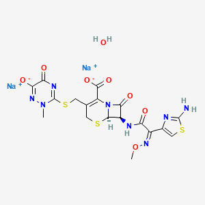 molecular formula C18H18N8Na2O8S3 B1246642 disodium;(6R,7R)-7-[[(2Z)-2-(2-amino-1,3-thiazol-4-yl)-2-methoxyiminoacetyl]amino]-3-[(2-methyl-6-oxido-5-oxo-1,2,4-triazin-3-yl)sulfanylmethyl]-8-oxo-5-thia-1-azabicyclo[4.2.0]oct-2-ene-2-carboxylate;hydrate 