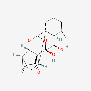 molecular formula C20H26O5 B1246644 (1R,2S,5S,8R,9S,13S,14S,15R)-13,14-dihydroxy-16,16-dimethyl-6-methylidene-10,12-dioxahexacyclo[9.8.0.01,15.02,8.05,9.08,13]nonadecan-7-one 