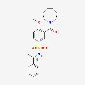 molecular formula C22H28N2O4S B12466472 3-(azepan-1-ylcarbonyl)-4-methoxy-N-(1-phenylethyl)benzenesulfonamide 