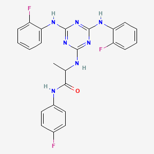 molecular formula C24H20F3N7O B12466575 N~2~-{4,6-bis[(2-fluorophenyl)amino]-1,3,5-triazin-2-yl}-N-(4-fluorophenyl)alaninamide 