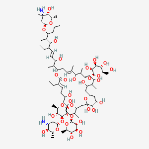 (11E,17E)-15-[(E)-9-[(2R,4S,5S,6S)-4-amino-5-hydroxy-4,6-dimethyloxan-2-yl]oxy-6-ethyl-3,7-dihydroxy-8-methyldodec-4-en-2-yl]-3-[(2R,3R,4S,5R,6R)-4-[(2S,4R,5S,6R)-4-amino-5-hydroxy-6-methyloxan-2-yl]oxy-5-hydroxy-6-methyl-3-[(2S,3R,4S,5S,6R)-3,4,5-trihydroxy-6-methyloxan-2-yl]oxyoxan-2-yl]oxy-12-ethyl-1,7,9,19,23,25,29,30-octahydroxy-4,18,20,24-tetramethyl-21-[(2R,3S,4S,5S,6R)-3,4,5-trihydroxy-6-(hydroxymethyl)oxan-2-yl]oxy-14,31-dioxabicyclo[25.3.1]hentriaconta-11,17-dien-13-one