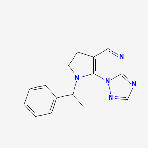 molecular formula C16H17N5 B1246680 7-Methyl-3-(1-phenylethyl)-1,3,8,10,12-pentazatricyclo[7.3.0.02,6]dodeca-2(6),7,9,11-tetraene 