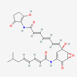 molecular formula C27H30N2O7 B1246700 (2E,4E)-N-[(1S,5S,6R)-5-hydroxy-5-{(1E,3E,5E)-7-[(2-hydroxy-5-oxocyclopent-1-en-1-yl)amino]-7-oxohepta-1,3,5-trien-1-yl}-2-oxo-7-oxabicyclo[4.1.0]hept-3-en-3-yl]-7-methylocta-2,4-dienamide 