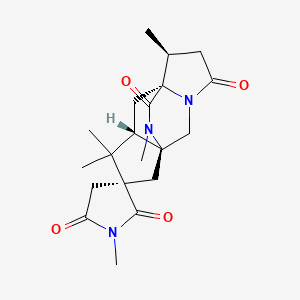 molecular formula C20H27N3O4 B1246705 (1S,6S,7R,9S,11S)-1',6,10,10,13-pentamethylspiro[3,13-diazatetracyclo[5.5.2.01,9.03,7]tetradecane-11,3'-pyrrolidine]-2',4,5',14-tetrone 