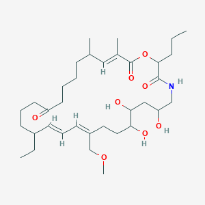 molecular formula C35H59NO8 B1246733 (12Z,14E,26E)-16-ethyl-6,8,9-trihydroxy-12-(methoxymethyl)-25,27-dimethyl-2-propyl-1-oxa-4-azacyclooctacosa-12,14,26-triene-3,20,28-trione 