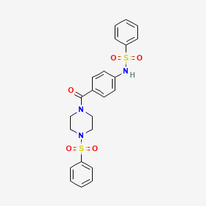 molecular formula C23H23N3O5S2 B12467576 N-(4-{[4-(phenylsulfonyl)piperazin-1-yl]carbonyl}phenyl)benzenesulfonamide 