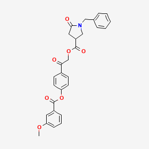 molecular formula C28H25NO7 B12467846 2-(4-{[(3-Methoxyphenyl)carbonyl]oxy}phenyl)-2-oxoethyl 1-benzyl-5-oxopyrrolidine-3-carboxylate 