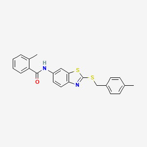 molecular formula C23H20N2OS2 B12467862 2-methyl-N-{2-[(4-methylbenzyl)sulfanyl]-1,3-benzothiazol-6-yl}benzamide 