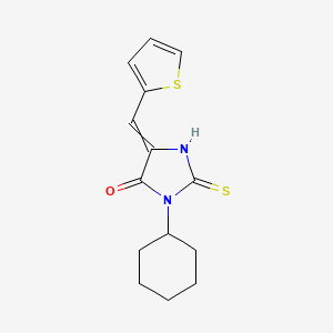 molecular formula C14H16N2OS2 B12468128 (E)-3-cyclohexyl-5-(thiophen-2-ylmethylene)-2-thioxoimidazolidin-4-one 