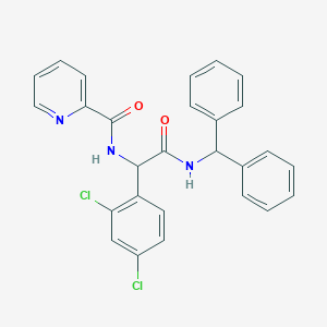 molecular formula C27H21Cl2N3O2 B12468185 N-{1-(2,4-dichlorophenyl)-2-[(diphenylmethyl)amino]-2-oxoethyl}pyridine-2-carboxamide 