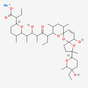 molecular formula C42H69NaO11 B12468282 Sodium;2-[6-[6-[3-(5-ethyl-5-hydroxy-6-methyloxan-2-yl)-15-hydroxy-3,10,12-trimethyl-4,6,8-trioxadispiro[4.1.57.35]pentadec-13-en-9-yl]-3-hydroxy-4-methyl-5-oxooctan-2-yl]-5-methyloxan-2-yl]butanoate 