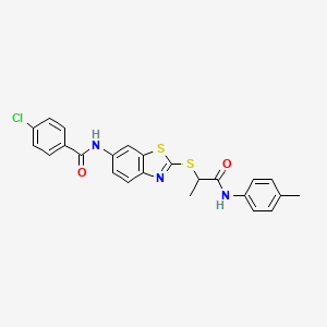 molecular formula C24H20ClN3O2S2 B12468330 4-chloro-N-[2-({1-[(4-methylphenyl)amino]-1-oxopropan-2-yl}sulfanyl)-1,3-benzothiazol-6-yl]benzamide 