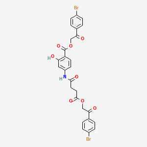 molecular formula C27H21Br2NO8 B12468357 2-(4-Bromophenyl)-2-oxoethyl 4-({4-[2-(4-bromophenyl)-2-oxoethoxy]-4-oxobutanoyl}amino)-2-hydroxybenzoate 