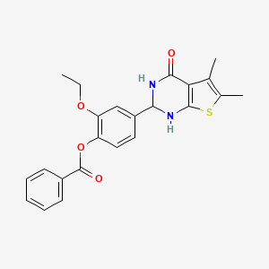 molecular formula C23H22N2O4S B12468432 4-(5,6-Dimethyl-4-oxo-1,2,3,4-tetrahydrothieno[2,3-d]pyrimidin-2-yl)-2-ethoxyphenyl benzoate 