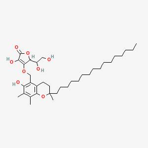 molecular formula C35H56O8 B1246848 3-Hydroxy-4-(2-hexadecyl-2,7,8-trimethyl-6-hydroxychroman-5-ylmethoxy)-5-(1,2-dihydroxyethyl)furan-2(5H)-one 