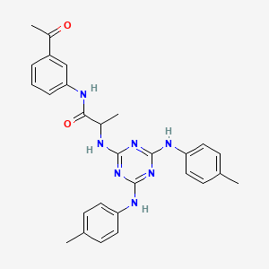 molecular formula C28H29N7O2 B12468522 N-(3-acetylphenyl)-N~2~-{4,6-bis[(4-methylphenyl)amino]-1,3,5-triazin-2-yl}alaninamide 