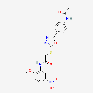 molecular formula C19H17N5O6S B12468554 2-({5-[4-(acetylamino)phenyl]-1,3,4-oxadiazol-2-yl}sulfanyl)-N-(2-methoxy-5-nitrophenyl)acetamide 