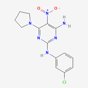 molecular formula C14H15ClN6O2 B12468613 N~2~-(3-chlorophenyl)-5-nitro-6-(pyrrolidin-1-yl)pyrimidine-2,4-diamine 