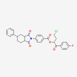 molecular formula C31H27ClFNO5 B12468633 4-chloro-1-(4-fluorophenyl)-1-oxobutan-2-yl 4-(1,3-dioxo-5-phenyloctahydro-2H-isoindol-2-yl)benzoate 