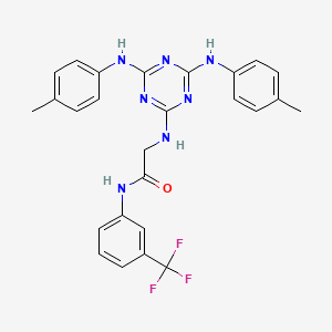 molecular formula C26H24F3N7O B12468656 N~2~-{4,6-bis[(4-methylphenyl)amino]-1,3,5-triazin-2-yl}-N-[3-(trifluoromethyl)phenyl]glycinamide 