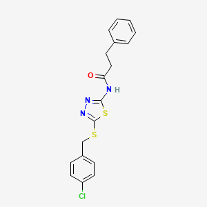 molecular formula C18H16ClN3OS2 B12468693 N-(5-((4-chlorobenzyl)thio)-1,3,4-thiadiazol-2-yl)-3-phenylpropanamide 