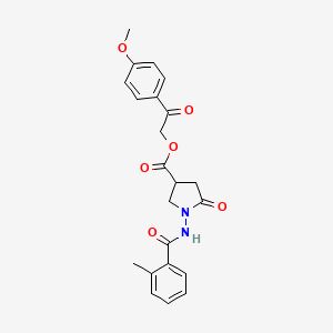 molecular formula C22H22N2O6 B12468730 2-(4-Methoxyphenyl)-2-oxoethyl 1-{[(2-methylphenyl)carbonyl]amino}-5-oxopyrrolidine-3-carboxylate 