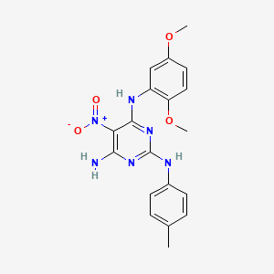 molecular formula C19H20N6O4 B12468745 N~4~-(2,5-dimethoxyphenyl)-N~2~-(4-methylphenyl)-5-nitropyrimidine-2,4,6-triamine 