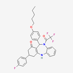 molecular formula C32H30F4N2O3 B12468771 3-(4-fluorophenyl)-11-[4-(pentyloxy)phenyl]-10-(trifluoroacetyl)-2,3,4,5,10,11-hexahydro-1H-dibenzo[b,e][1,4]diazepin-1-one 