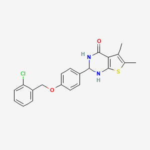 molecular formula C21H19ClN2O2S B12468790 2-{4-[(2-chlorobenzyl)oxy]phenyl}-5,6-dimethyl-2,3-dihydrothieno[2,3-d]pyrimidin-4(1H)-one 