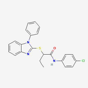 molecular formula C23H20ClN3OS B12468827 N-(4-chlorophenyl)-2-[(1-phenyl-1H-benzimidazol-2-yl)sulfanyl]butanamide 