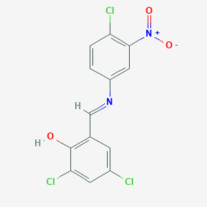 molecular formula C13H7Cl3N2O3 B12468874 Phenol, 2,4-dichloro-6-(4-chloro-3-nitrophenyliminomethyl)- 