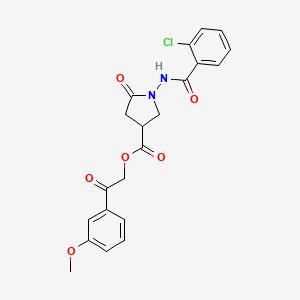 molecular formula C21H19ClN2O6 B12468945 2-(3-Methoxyphenyl)-2-oxoethyl 1-{[(2-chlorophenyl)carbonyl]amino}-5-oxopyrrolidine-3-carboxylate 