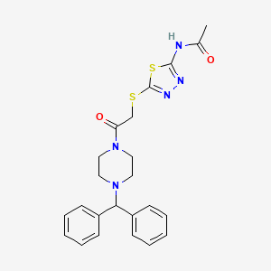 molecular formula C23H25N5O2S2 B12468948 N-[5-({2-[4-(diphenylmethyl)piperazin-1-yl]-2-oxoethyl}sulfanyl)-1,3,4-thiadiazol-2-yl]acetamide 